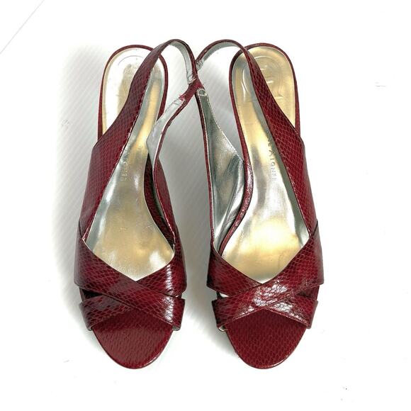 Etienne Aigner Sling Back Shoes Open Toe Womens US 9.5 Ophelia Snakeskin Red - Picture 1 of 10